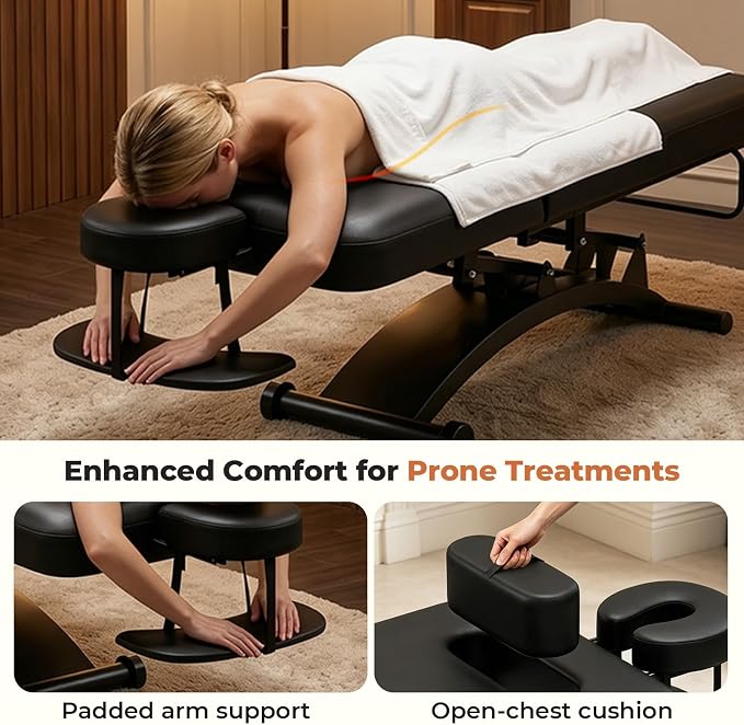 Paddie 550lbs Hi-Lo Electric Massage Table Professional, Black | Hydraulic Adjustable Backrest, Adjustable Face Cradle, Rolling Wheels