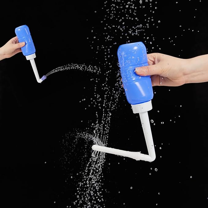 2pcs-Pack Peri Bottle 2IN1 Vaginal Douche- Postpartum and Perineal Care -Portable Hand Held 300ml Travel Bidet Sprayer for Women or Men -Handheld Jet Spray Bottle for Toilet-Portable Bidet-Blue+Pink