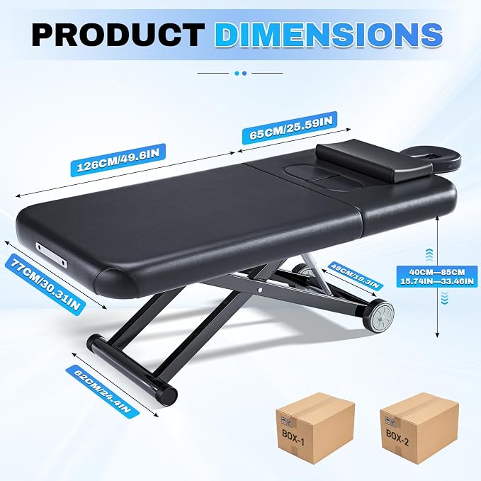 Fully Electric Massage Table with Lift, 1500lbs Capacity - Professional Adjustable Facial Bed for Estheticians, Spa & Waxing, Heavy-Duty 550lbs Capacity 2r5 2r7 (Black - X-Shaped)
