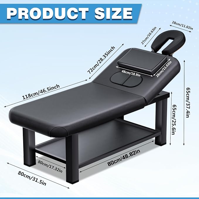 Heavy Duty Frame Professional Massage Table with Adjustable Backrest & Height Legs & Face Pillow, PU Leather, for Treatment, Physical Therapy, Spa Facial Professional Massage (Cast Iron, Black)