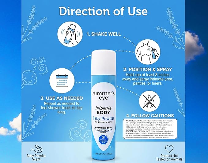Summer's Eve Baby Powder Freshening Deodorant Spray, 2 Oz (Pack of 3)
