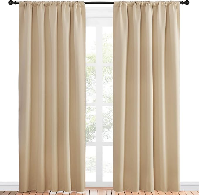 NICETOWN Room Darkening Curtains for Bedroom - Home Decoration Privacy Protection Thermal Insulated Solid Drapes/Draperies for Large Window (Biscotti Beige, Set of 2, 52 x 84 inches)
