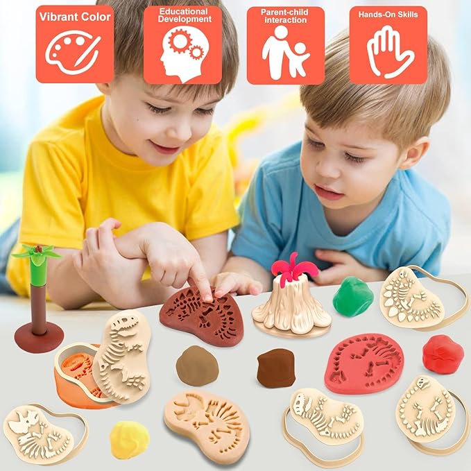 Color Dough Sets for Kids Ages 2-4, Dinosaur Theme Color Dough Tool Set for Kids Ages 4-8, Color Dough Accessories Toys for Ages 5-7 Boys Girls Toddlers 23 Piece (Dinosaur)