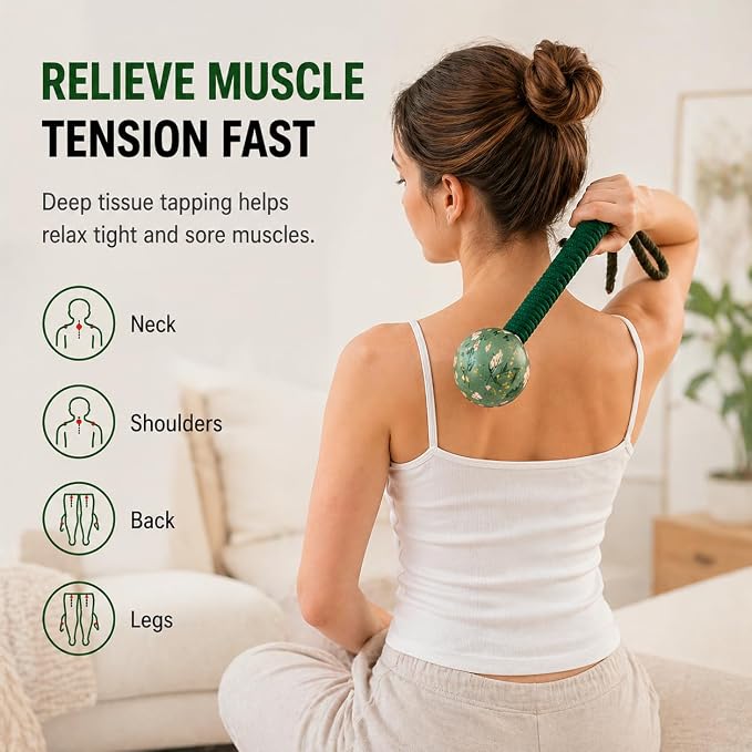 Mugwort Massage Hammer, Manual Percussion Massage Tool, Handheld Back Massager for Muscle Relaxation, Shoulder & Full Body Recovery, Easy Self Massage, Portable Home Use