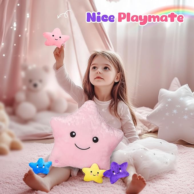 WEWILL 13 Inches Musical Light up Star Plush Toys with 4 Little Stuffed Stuffed Animal LED Night Light Stuffed Animal with Babies Birthday Easter Christmas for Toddler Kids Girls