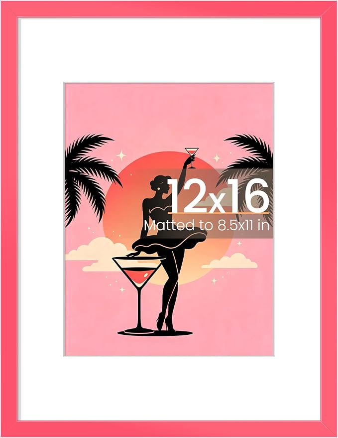 upsimples 12x16 Picture Frame, Display Pictures 8.5x11 with Mat or 12 x 16 Without Mat, Wall Hanging Photo Frame, Hot Pink, 1 Pack