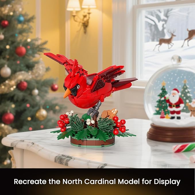 JAKI Northern Cardinal Building Kit, Red Bird with Holly Plant Botanical Collection Building Toys, Relaxing Build for Nature Lovers, Home Décor for Adults Kids