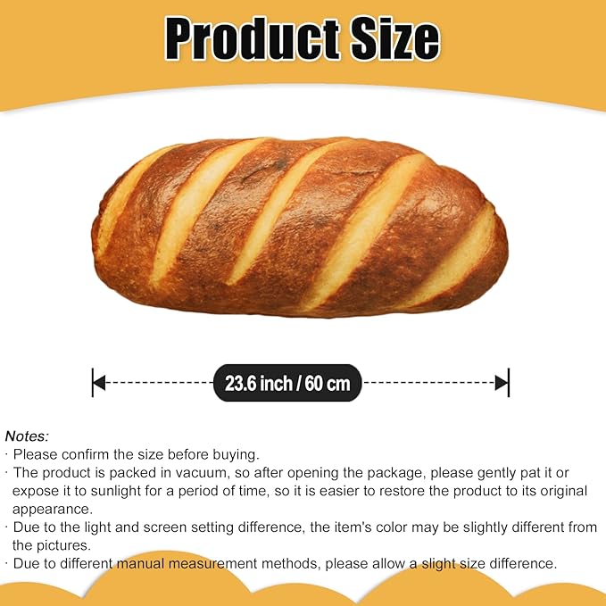 zhidiloveyou Bread Pillow Funny Stuffed Bread Shaped Pillow Toy Gift for Kids Adults, 23.6 in