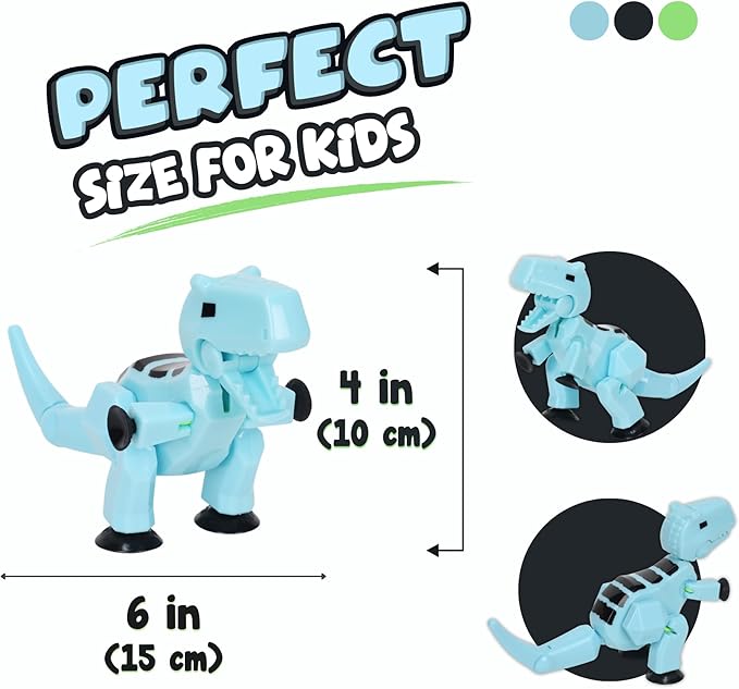 Zing Stikbot MEGA Dino Carnotaurus Single (Ice Blue), 6" Long x 3" Tall StikBot, Create Stop Motion Animation, Age 4+