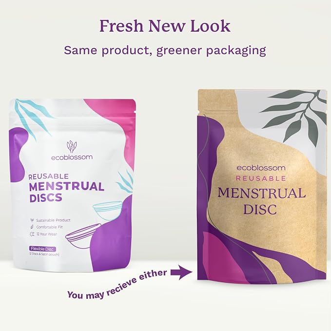 Ecoblossom Reusable Menstrual Disc - Menstrual Cup - Soft Period Disc for Women Designed with Flexible, Medical-Grade Silicone Period Cup (Small & Regular)