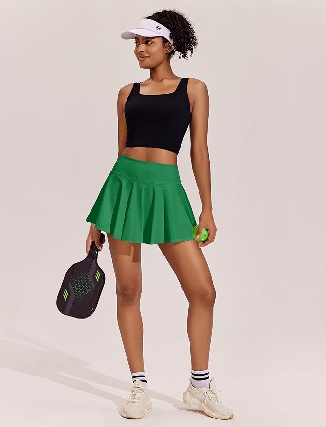 PINSPARK Womens Tennis Skirt 14" Pleated Athletic Golf Skorts with Pockets | High Waist, Tummy Control, Mini, Breathable, Lightweight, Soft, Built in Shorts, Pickleball, Casual
