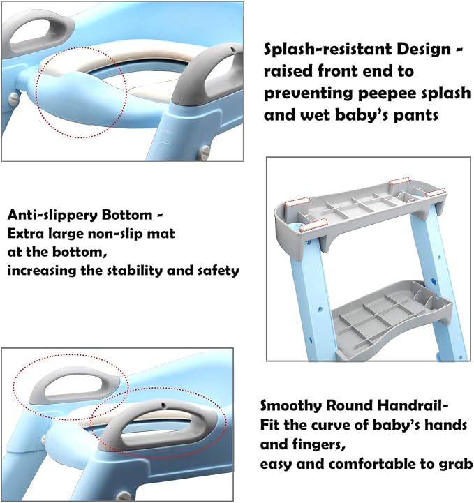 HongK- Classic Potty Training Toilet Ladder Seat With Upgraded Cushion Step Stool Ladder Toilet Chair/Toilet Trainer for Baby Toddler Kids Children In Blue [P/N: ET-BABY002-BLUE STEP-C]