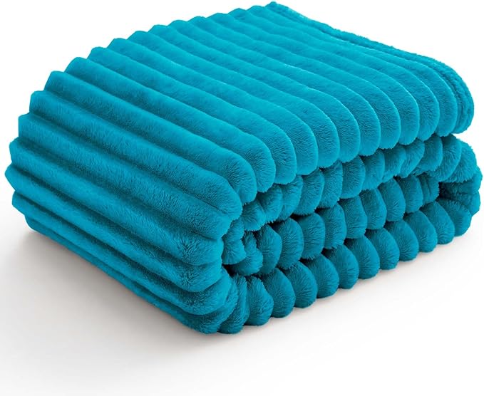 BEDELITE Striped Fleece Throw Blanket, Teal, 50"x60" | 300GSM Microfiber Fleece, Soft Cozy, Lightweight Warm, Double-Sided Plush, Machine Washable, Gift, Room Decor, for Couch Sofa