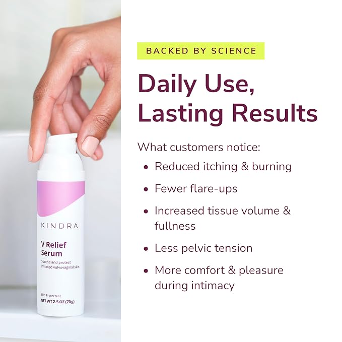 Kindra V Serum XL Vaginal Moisturizer - OBGYN Recommended For Itching, Burning, Thinning, Odor Support with Hyaluronic Acid, Estrogen-Free, pH-Balanced - 60 Applications