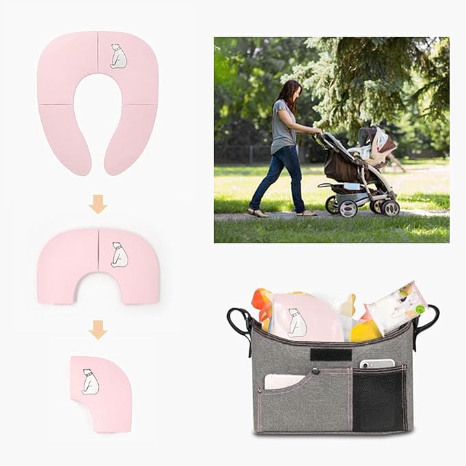 Foldable Travel Potty Seat Lightweight and Convenient Design, Suction Cup Toddler Toilet Training Portable Potty Seat for Comfort PP Material Cleaning Improves Clean (Pink)