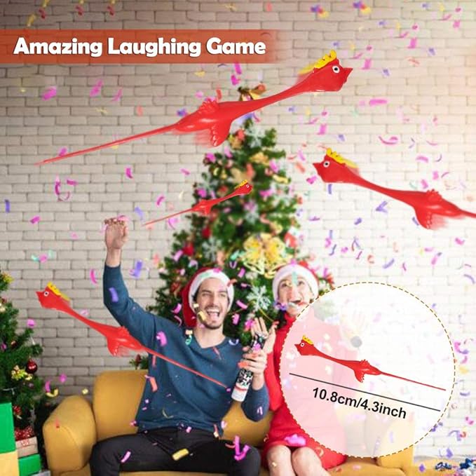 Slingshot Chicken Rubber Chicken Flick Chicken Flying Chicken Flingers Stress Gag Toys, Rubber Chicken Slingshot Funny Christmas Stuffers Easter Chicks Novelty Gifts for Kids (Red 10 Pcs)