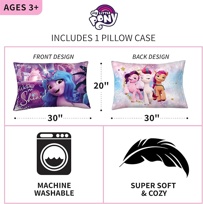Franco Kids Bedding Super Soft Microfiber Reversible Pillowcase, 20 in x 30 in, My Little Pony