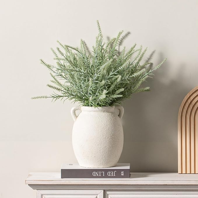 Dobbyby Ceramic Flower Vase 7.6 inch Farmhouse Rustic Vase Decorative Pottery Terracotta Vases for Home Decor Table Mantle Fireplace Living Room Bathroom Wedding Centerpiece (White-Upgraded)