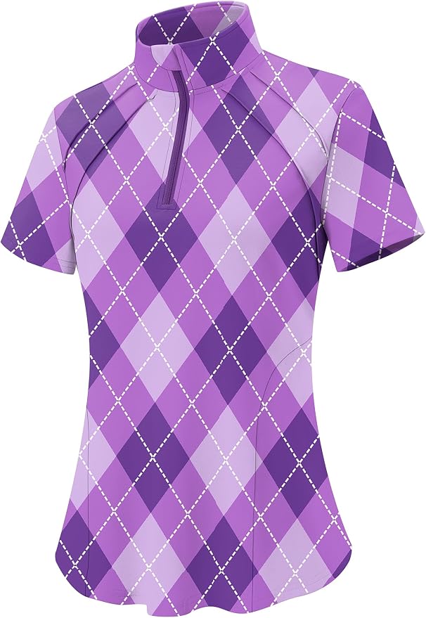 LOMON Womens Golf Polo Shirt Summer Short Sleeve Quarter Zip Outfit | Side-Pockets,Princess Seams,Cotton,Wrinkle Free,Moisture Wicking,Quick-Dry,Lightweight,Collared,for Tennis Workout