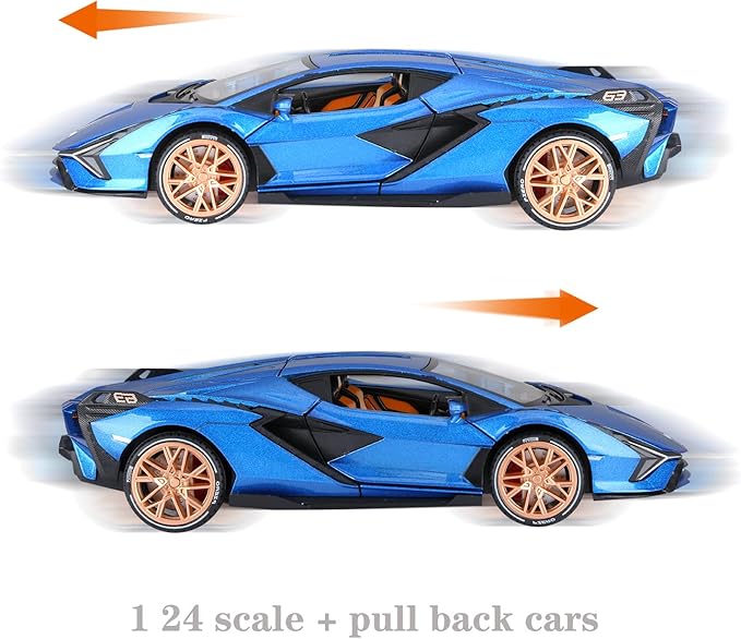 SASBSC Lambo Toy Cars for Kids Sian Fkp37 Model Car Diecast Metal Cars with Light and Sound Pull Back Car Toys for 3+ Year Old Boys (Blue-1 24)