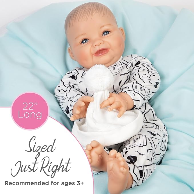 Paradise Galleries 22 Inch Realistic Reborn Baby Boy Doll with Soft Chunky Cheeks in Adorable Blue Outfit and Accessories – Big Boy