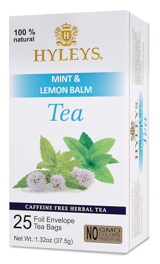 Hyleys Sleep Lemon Balm Herbal Tea - Relaxing Evening Blend, Caffeine-Free, 100% Natural, Non-GMO, Gluten-Free, Dairy-Free, Sugar-Free, Decaf - 25 Tea Bags