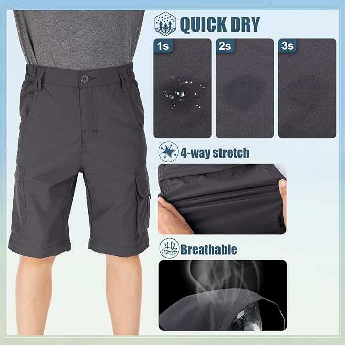 linlon Kids' Cargo Pants, Boy's Casual Outdoor Quick Dry Waterproof Hiking Climbing Convertible Trousers #9016