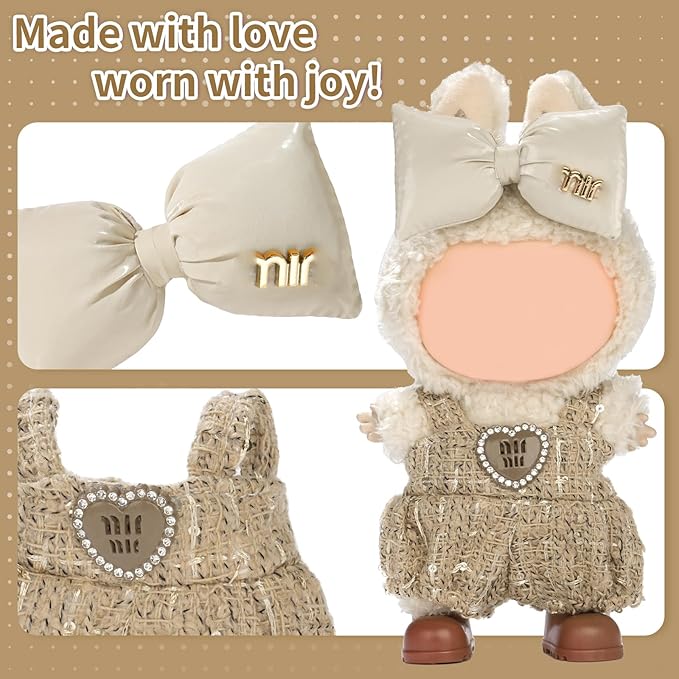 Cute Clothes for Doll Design Outfit Blind Mystery Box Accessories Mini La Boo-Boo Blah Bu Bu BuLafufu Ropa Plush Toy Stuff Dress Overalls Pajamas Hoodie Khaki