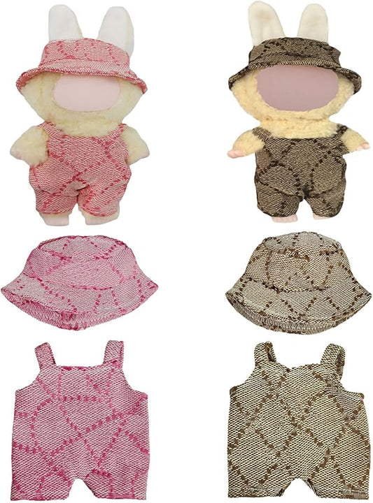 17cm Doll Clothes - 4PCS Clothes and Hats，for 6.7 Inches Pink & Brown Doll Accessories Including 2 Complete Sets of Clothing