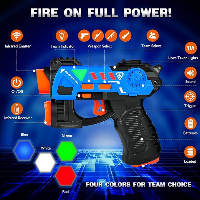Laser Tag Guns Set of 4, Laser Tag for Boys Age 8-12 with 4 Infrared Vests & 4 Laser Guns, Multi Players Sports & Outdoor Play Toys, Outside Activity Backyard Games