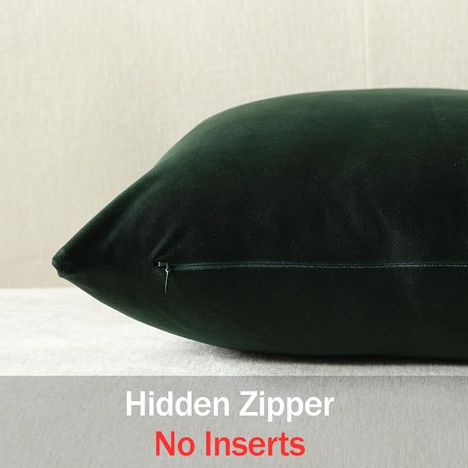 Euro Sham Covers 24x24 Dark Green: Pack of 2 Cozy Soft Velvet Square Modern Luxury Decorative Throw Pillow Cases for Sofa Couch Living Room Bed Home Decor