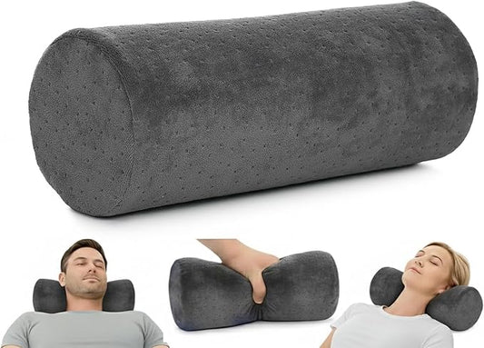 AllSett Health Round Cervical Roll Cylinder Bolster Pillow with Removable Washable Cover, Ergonomically Designed for Head, Neck, Back, and Legs, Grey | 13"X 5"
