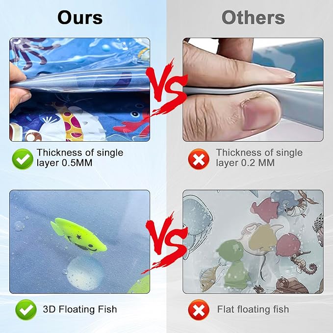 Inflatable Cat Dog Baby Water Mat Toy, [Newly Upgraded, 2 Layers Thickened] Premium Anti-Scratch Leak Proof Mat, with Floating Fish for Indoor Kitten Cats & Kids to Swatting Exercise Hunting (Octopus)