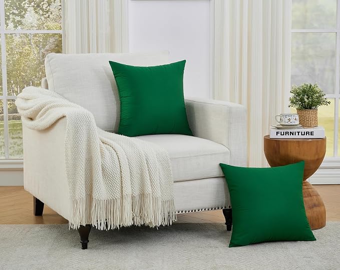 Longhui bedding Green Throw Pillow Inserts 20x20 Set of 2, 100% Cotton Cover with Polyester Fill, 2-in-1 Use as Stuffers or Standalone Decor for Couch, Bed, Living Room, Outdoor