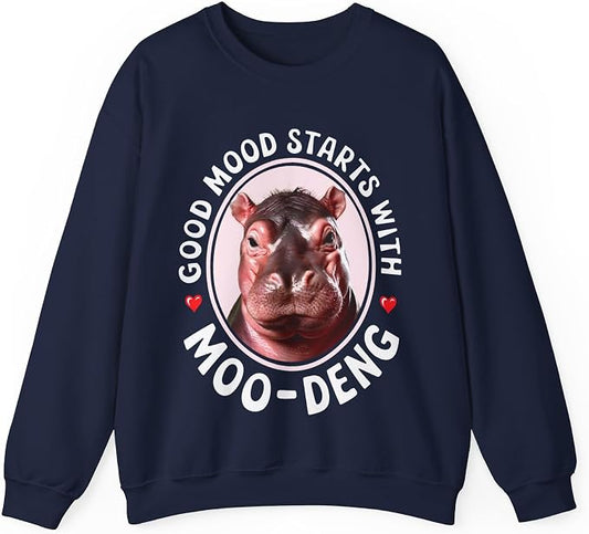 Good Mood Starts With Moo Deng Unisex Sweatshirt, Funny Moo Deng Good Mood Minimalist Men And Women Shirt