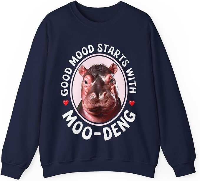 Good Mood Starts With Moo Deng Unisex Sweatshirt, Funny Moo Deng Good Mood Minimalist Men And Women Shirt