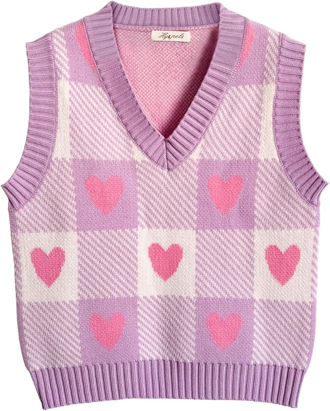 Women's Sweater Vest,Y2K Sleeveless Pattern Preppy Style Knitted Crop Tank Top for Girl