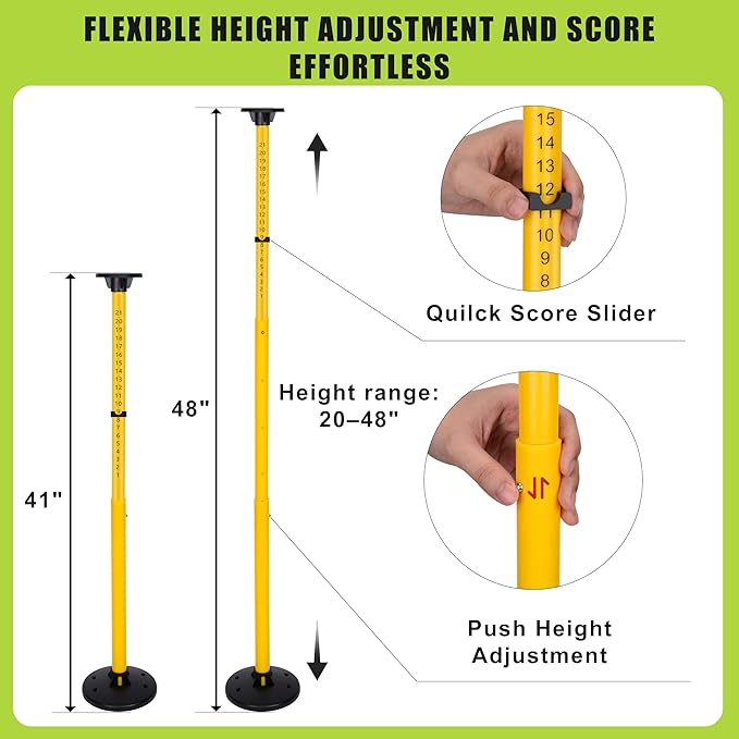 Flying Disc Game Set with Height-Adjustable Poles & Score Tracker, Outdoor Bottle Toss Game for Beach, Lawn, Camping, Polish Horseshoes Set for Family & Friends Party Games