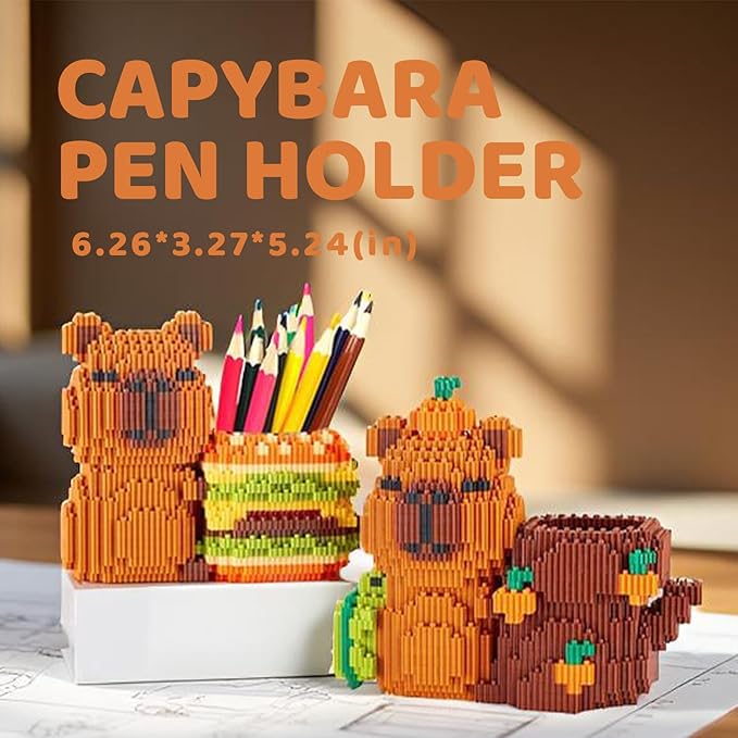 Capybara Pen Holder Building Blocks Set, Mini Micro Blocks, 1700 Pieces, 2-in-1 Design