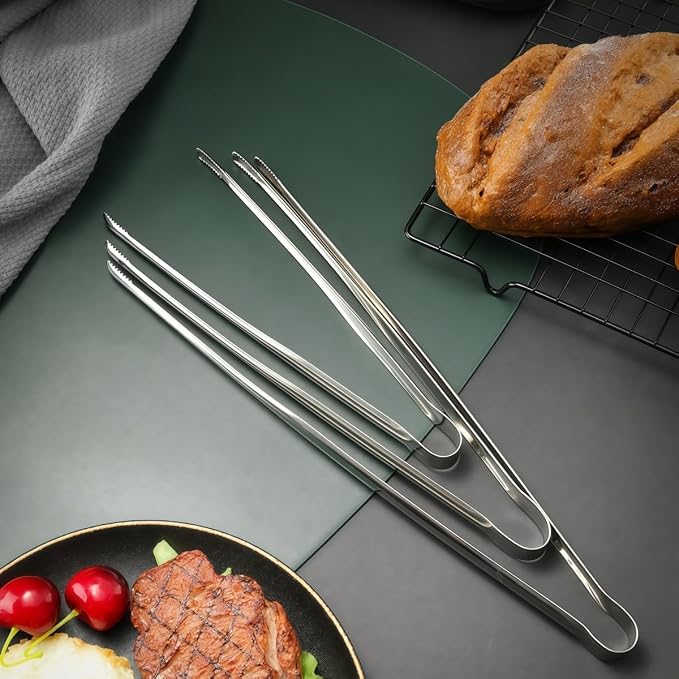 8 Pack Kitchen Tongs, Stainless Steel Serving Tongs with Non-Slip Tips for Cooking，Easily Control Kitchen Tweezer, Multi-Purpose Korean Tong for Baking, Food Plating, BBQ (9 Inch)