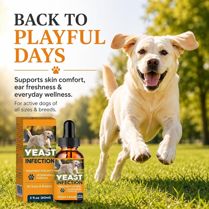 Yeast Infection Treatment for Dogs, Fast Soothing for Skin & Ear | Natural Herbal Care, Relieves Itchy Skin, Paw Licking & Irritation, for Skin Odor & Seasonal Discomfort, All Breeds, 60 ml