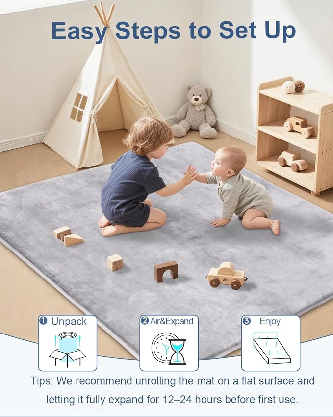 SEPARO Thick Baby Play Mat for Floor,Padded Foam 59x59 Playpen Mat,Ultra Soft Support&Plush Feel Nursery Rug,Non Slip for Toddler, Infants,Kids Play,Yoga,Baby Crawling,Tummy Time(Light Grey)