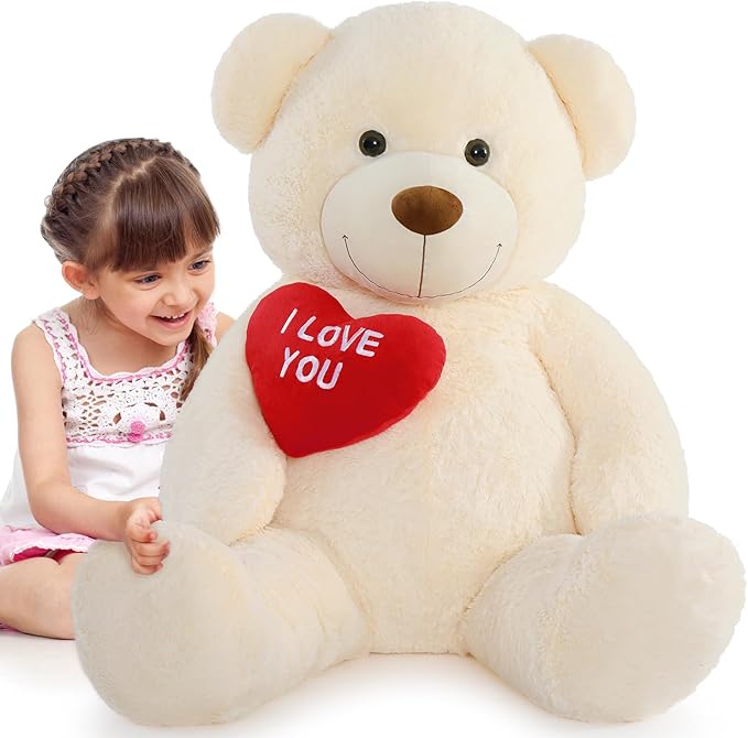 Tezituor Giant Teddy Bear 52" - Big Stuffed Animal with Heart - Large I Love You Plush Toys for Kid Christmas Birthday - Valentines Gift for Girlfriend