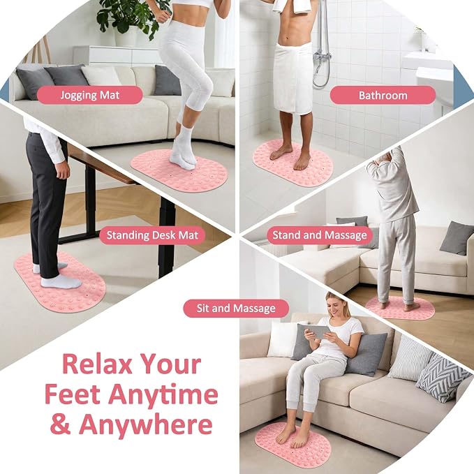 Silicone Acupressure Reflexology Foot Massage Mat for Tired Feet | Pink Foot Massage Mat with Raised Nubs to Relax Feet, Promote Blood Circulation, Ideal for Home or Office Use