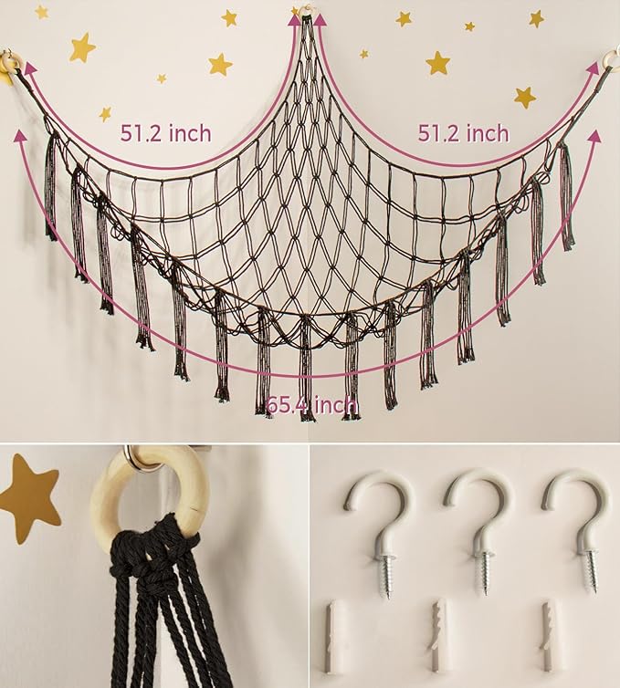 Stuffed Animal Storage Hammock Net - Toy Hammock Net for Stuffed Animals Corner - Hanging Stuff Animal Organizer Holder Large Organization Boys Room Decor