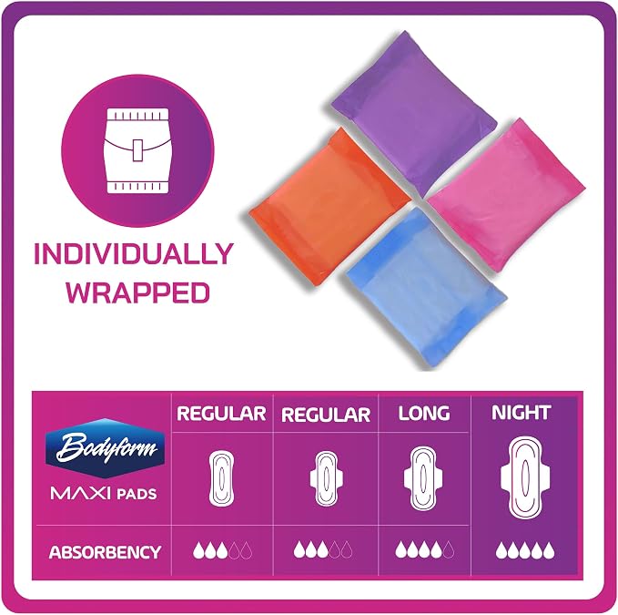 Bodyform Maxi - Value Sanitary Napkins, Cushion Soft Always Comfortable and Ultra-Absorbent (Regular, 336 Count (24 Packs of 14 Counts))