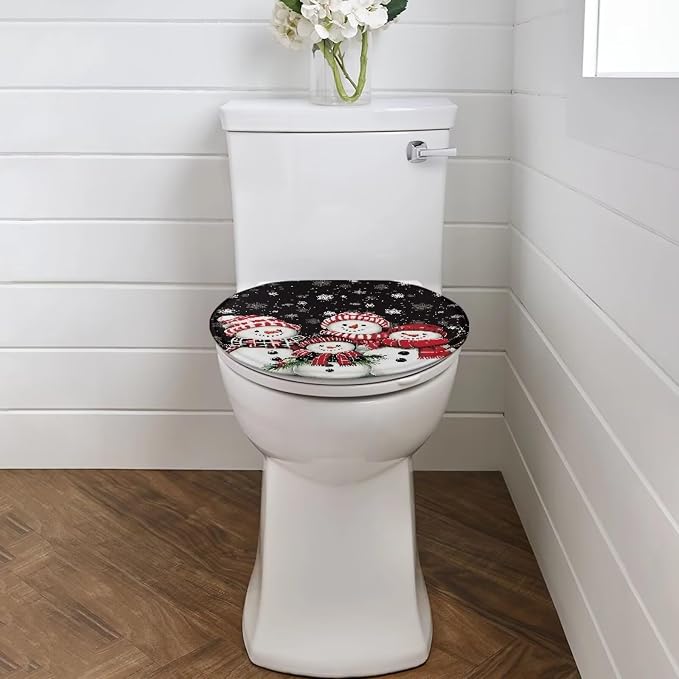 Snowman Family Toilet Seat Lid Covers Home Decor Christmas Toilet Tank Cover for Rv- Xmas Replacement Universal Fit Oval Bathroom Accessory