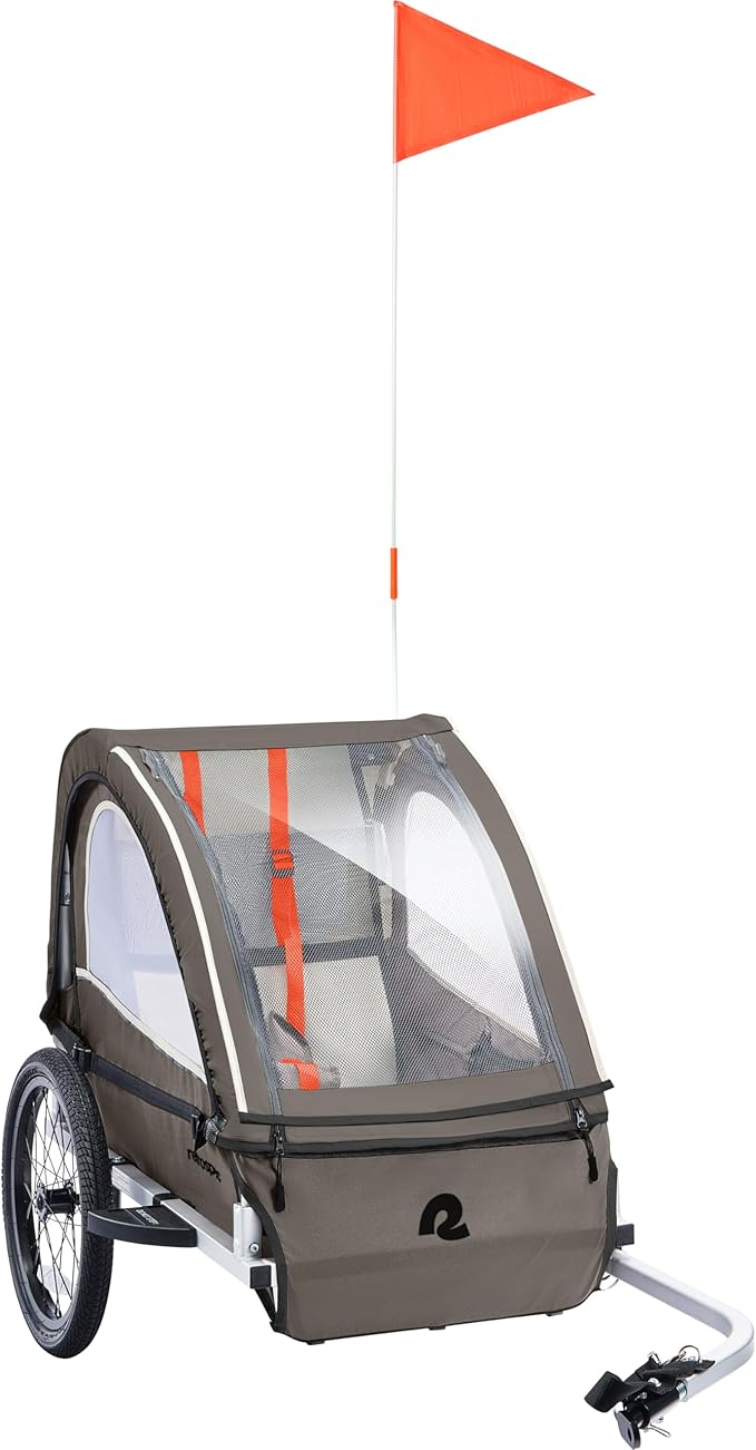Retrospec Rover Plus Bike Trailer for Kids - Foldable Single/Double Passenger Design with 5-Point Safety Harness, Weather-Resistant Fabric & Safety Flag - 40-80 lbs
