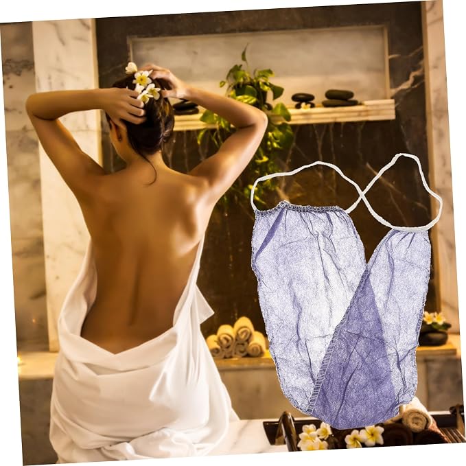 Didiseaon 100pcs Women Disposable T Back Panties Non Woven Thong Sauna Briefs Breathable Elastic Waistband Comfortable Spray Tanning Underwear for Spa and Beauty Use Random Color Blue
