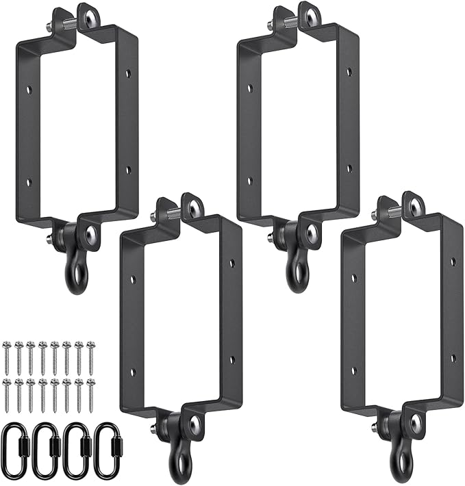 SELEWARE Heavy Duty Swing Hangers, 800lb Capacity Swing Set Accessories for 4x6 Wood Beam, Rust-Proof Metal Porch Swing Hanger for Playground, Porch Swing, Hammock & Punching Bag (Black, 4 Pcs)